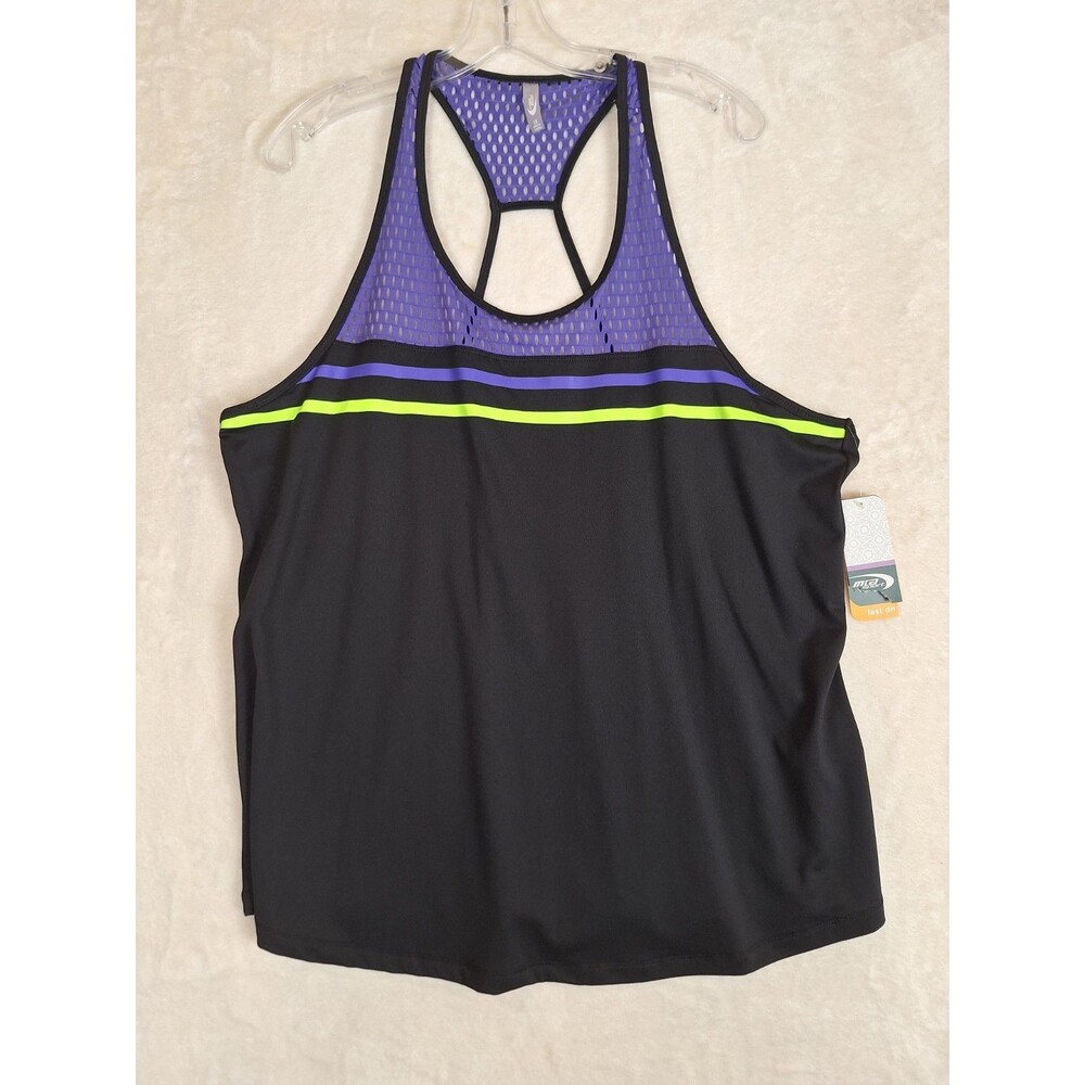 Woman's 1X MTA Sport Activewear Tank Top Black Mesh Colorblock Racerback NWT